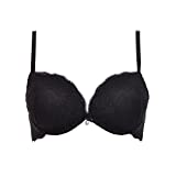 LORMAR Sujetador balconette de encaje doble Super Push UP Copas 2 Tallas grandes (3, Negro)