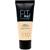 Base de maquillaje Fit Me Matte&Poreless de Maybelline New York, acabado matificante y fijador, tono: 110...