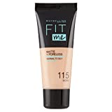 Base de maquillaje Fit Me Matte&Poreless de Maybelline New York, acabado matificante y fijador, tono: 115...