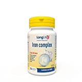 Complejo de hierro LongLife |  Suplemento 4 sales de hierro con vitamina C y B12, ácido fólico y cobre |  100...