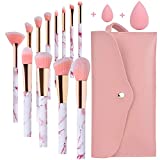 Pinceles de maquillaje Start Makers Professional 12 piezas Juego de pinceles de maquillaje de mármol rosa con...