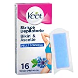 Tiras de cera para axilas y bikini Veet para pieles sensibles, 16 piezas