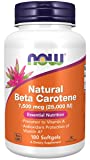 Beta caroteno natural de Now Foods, 7500 mcg (25 000 UI), 180 cápsulas blandas, provitamina A, probado en...