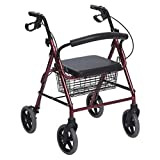 Rollator Aluminio Plegable Rojo - Andador para Personas Mayores con 4 ruedas, asiento y frenos