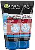 Garnier Pure Active Intense 3 en 1 Mascarilla facial para puntos negros, gel limpiador y exfoliante facial con carbón...