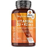 Vitamina D3 K2 - 400 Comprimidos de Vitamina D3 2000 UI + Vitamina K2 (Para 1+ Año) - Vitamina D3...