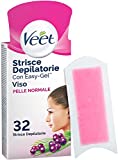 Veet Tiras depilatorias para mujer para el rostro, piel normal, 32 piezas