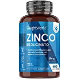 Suplemento de Zinc 400 Comprimidos - Zinc 25 mg - Bisglicinato de Zinc Comida Vegana, Alta...