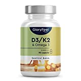 Vitamina D3 + K2 + Omega 3. 90 Cápsulas Blandas (3 Meses), 2000 UI Vitamina D, 100 µg Vitamina K,...