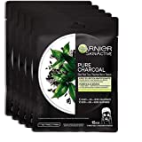 Garnier Skin Active Pure Charcoal Sheet Mask, fórmula enriquecida con carbón vegetal y...