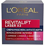 L'Oréal Paris Revitalift Laser X3 Night Face Cream, Anti-Aging Anti-Wrinkle Action con Ácido Hialurónico...