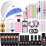 Kit completo de lámpara de uñas de gel UV de 48 W, MYSWEETY Kit completo de uñas de gel Set de arte de uñas de salón con 6...