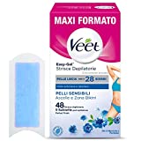 Tiras de cera para axilas y bikini Veet para pieles sensibles, paquete de 48 tiras