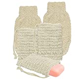 KBNIAN 1 par de guantes exfoliantes Guantes exfoliantes para la ducha Guante de crin 3 piezas Bolsas de jabón en...