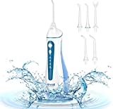 Flosser de agua dental portátil, irrigador oral profesional 4 modos y 5 boquillas de repuesto con...