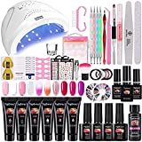 Gel Nails Kit 48W Lámpara UV Kit con 6 Colores 15ml Nail Builder Gel + 4 Colores Esmalte para...